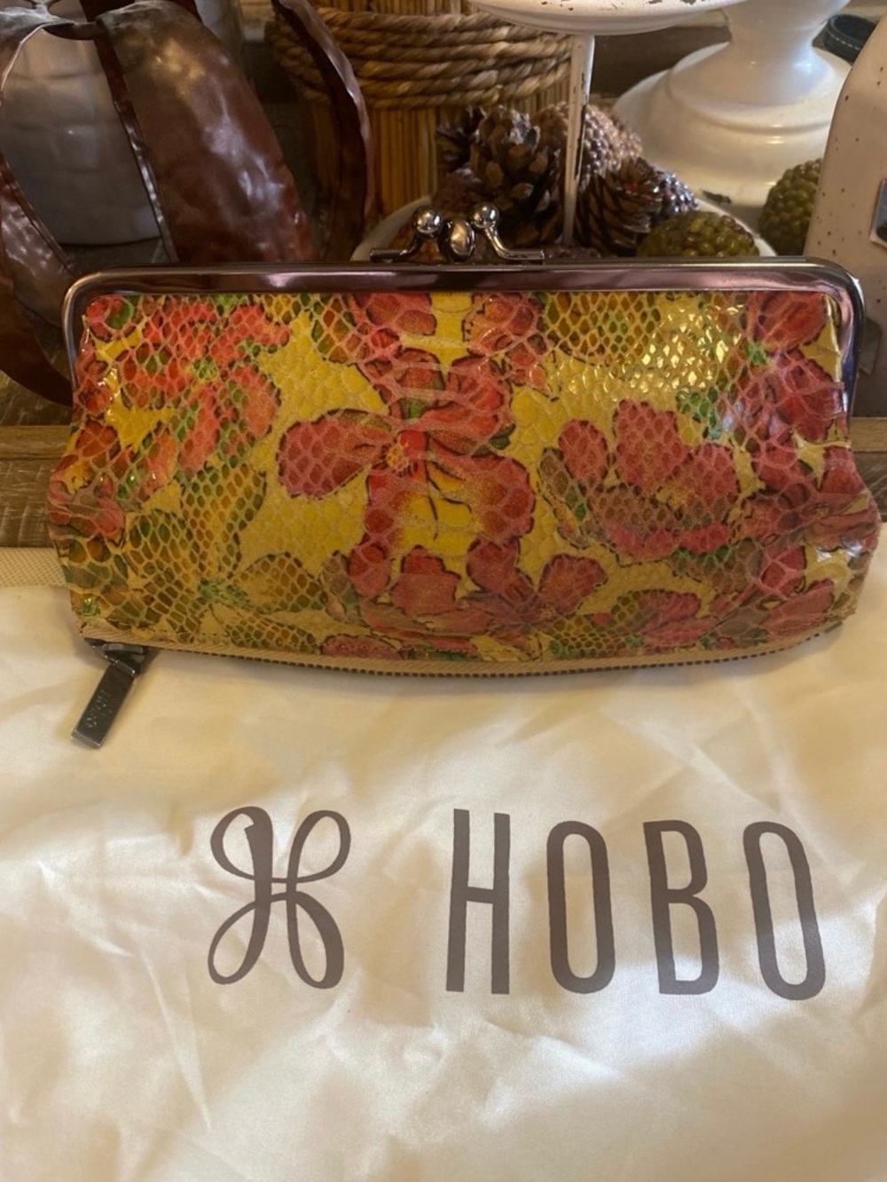 Hobo special edition floral snake skin leather clutch